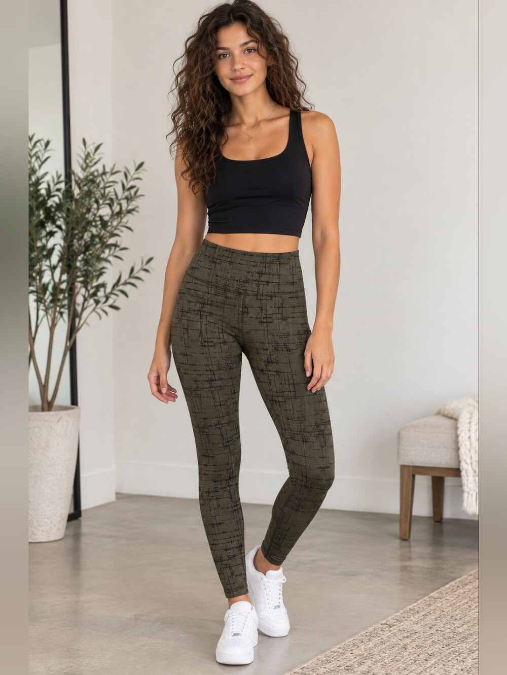 SPANX Military Green & Black Pattern Leggings – Size M